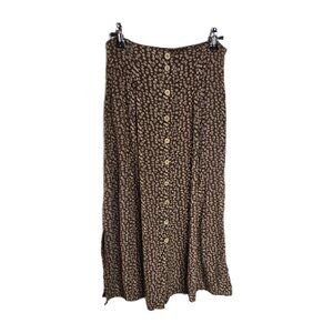 Vtg 90s Necessary Objects Brown White Ditsy Floral Midi Button Up Skirt USA